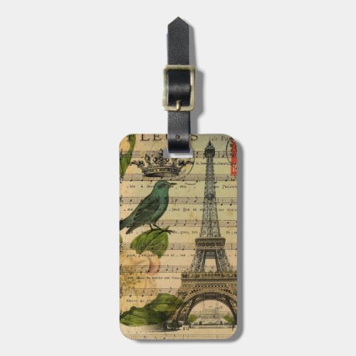 music notes camellia french paris eiffel tower luggage tag
