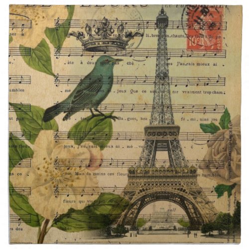 music notes camellia french paris eiffel tower napkin