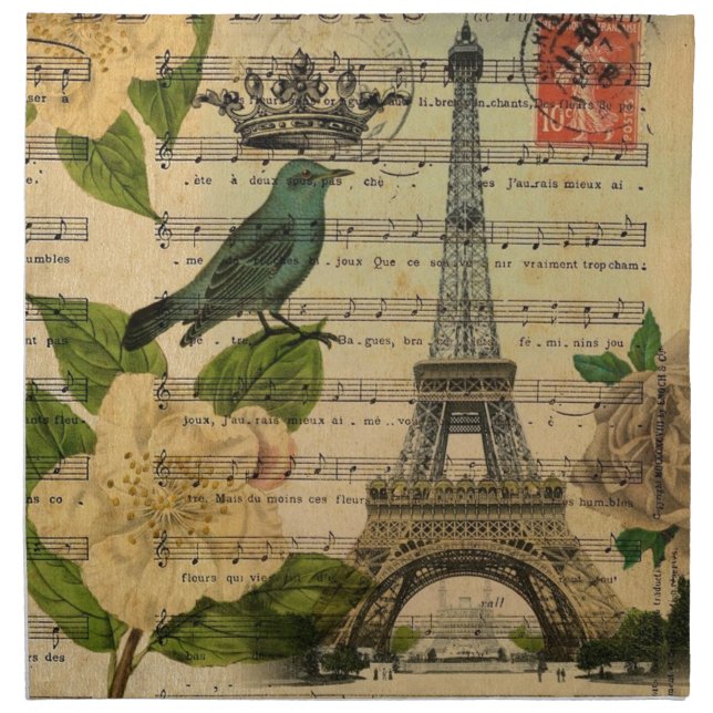 music notes camellia french paris eiffel tower napkin (Front)