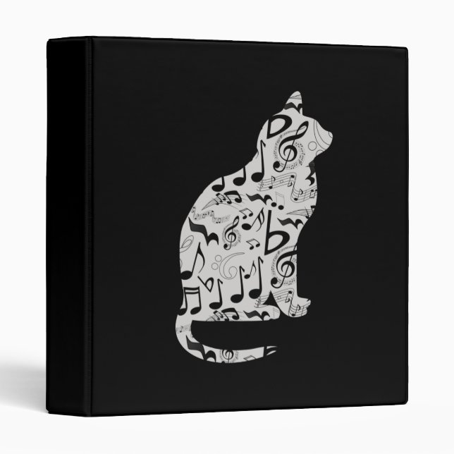 Music Notes Cat Lover - Minimalist Musician 3 Ring Binder (Front/Spine)