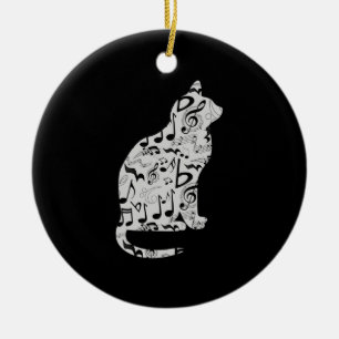 Music Notes Cat Lover - Minimalist Musician Ceramic Ornament