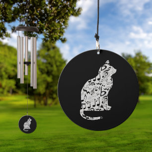 Music Notes Cat Lover - Minimalist Musician Wind Chime