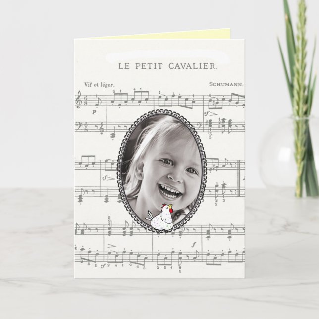 Music Notes Chicken-Customize Photo Birthday Card (Front)