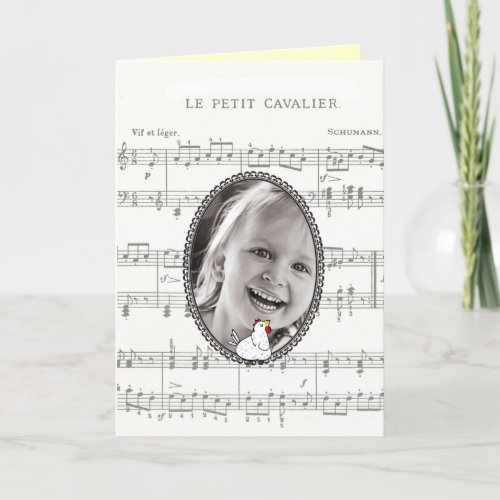 Music Notes Chicken_Customize Photo Birthday Card