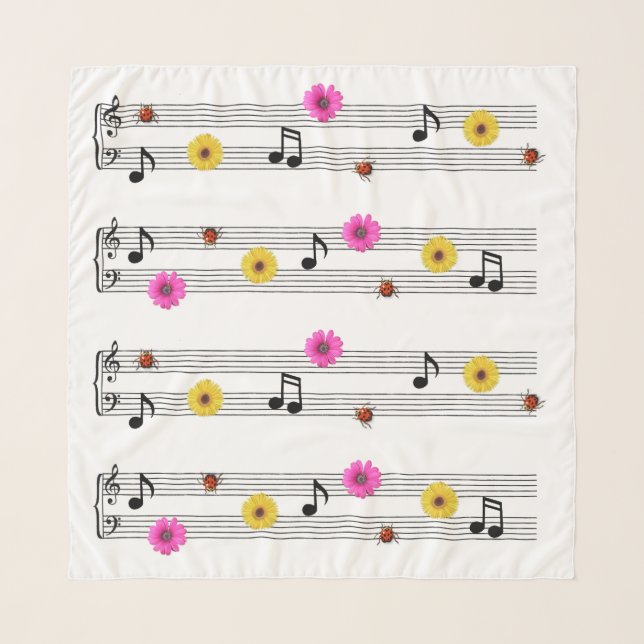 Music Notes Chiffon Square Scarf (Front)