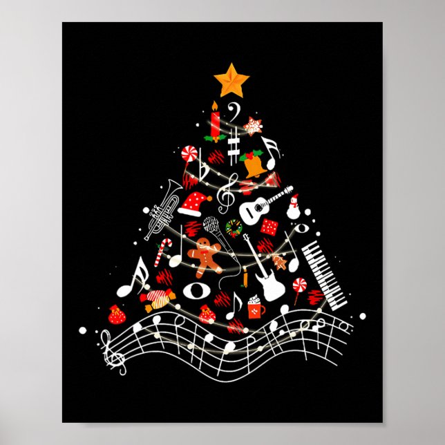 Music Notes Christmas Tree Musical Teacher Music X Poster (Front)