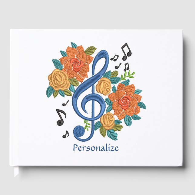 Music Notes Classic Trendy Musical Theme Guest Book (Front)