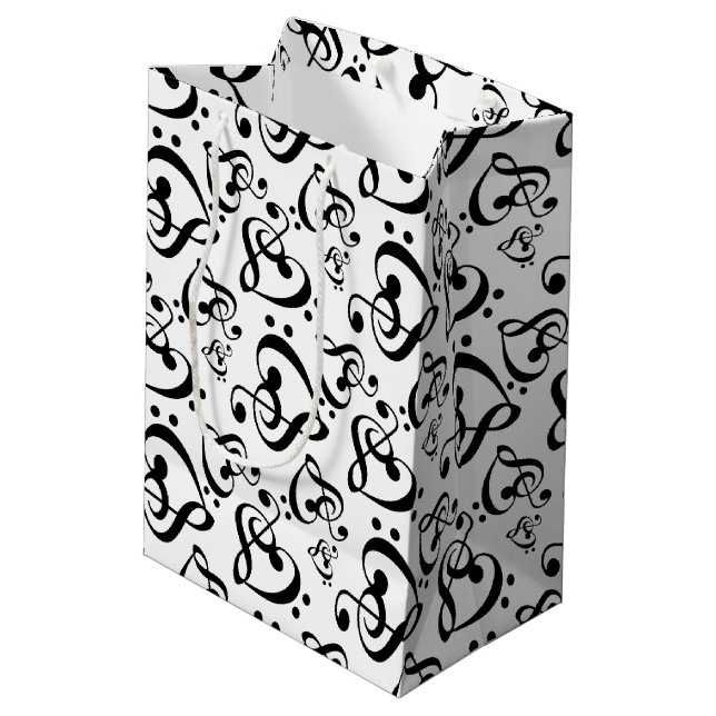 Music Notes Clef Hearts Medium Gift Bag (Back Angled)