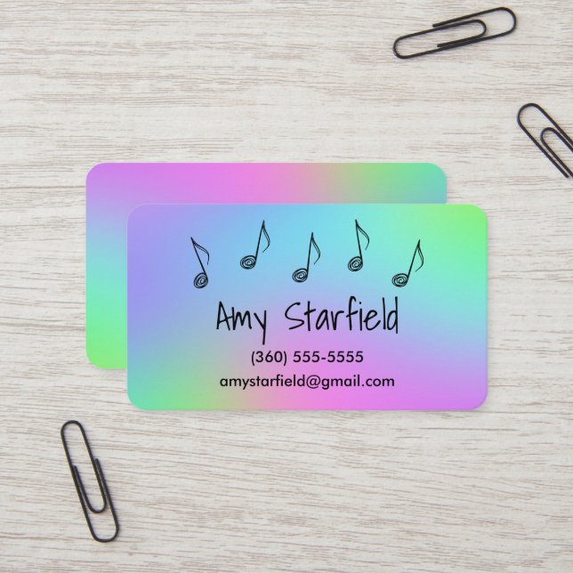 Music Notes Colorful Business Cards (Front/Back In Situ)