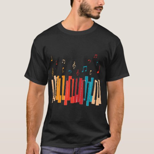 Music Notes Colorful Keyboard Piano 	 T_Shirt