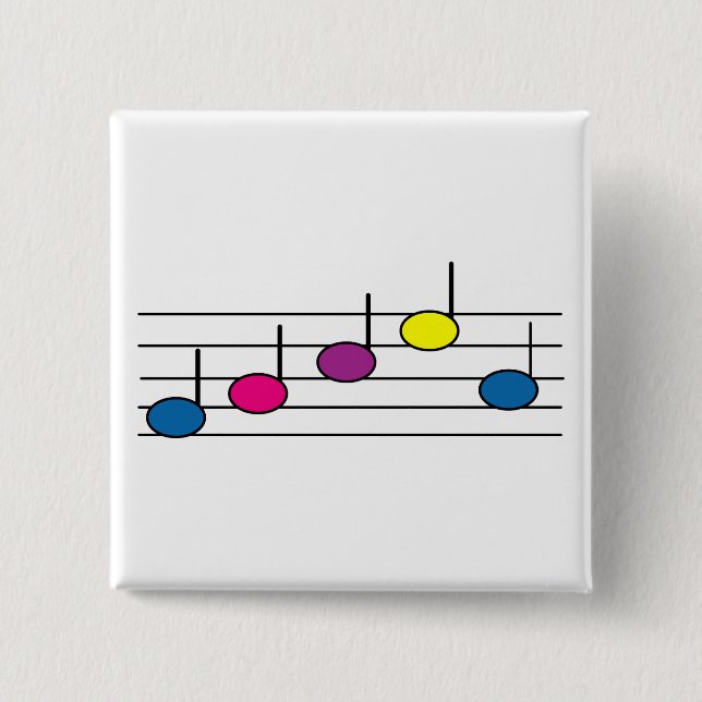 Music Notes Colorful Pink Purple Yellow Blue Button (Front)