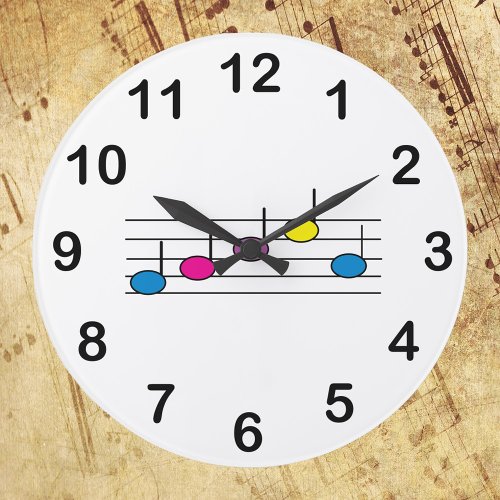 Music Notes Colorful Staff Numbers Large Clock