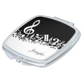 Music Notes Compact with Custom Name Makeup Mirror (Turned)