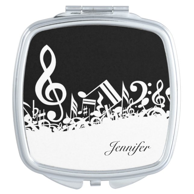 Music Notes Compact with Custom Name Makeup Mirror (Front)