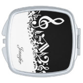 Music Notes Compact with Custom Name Makeup Mirror (Side)