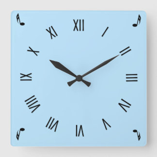 Music Notes Corners Roman Numeral Square Wall Clock