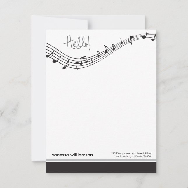 Music Notes Custom Flat Note Cards (black) (Front)