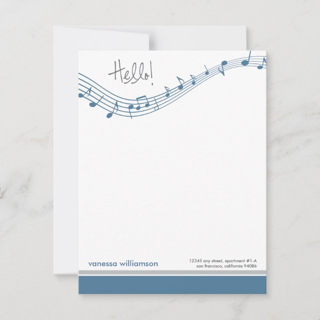 Music Notes Custom Flat Note Cards (blue) (Front)