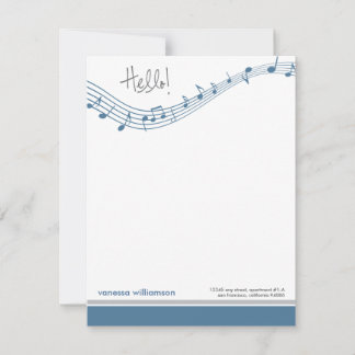 Music Notes Custom Flat Note Cards (blue)