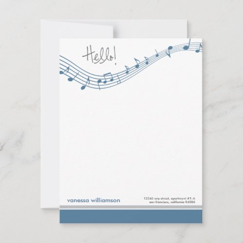 Music Notes Custom Flat Note Cards blue