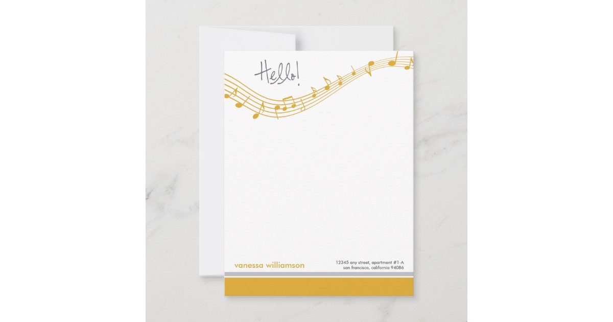 Music Notes Custom Flat Note Cards (gold) Zazzle