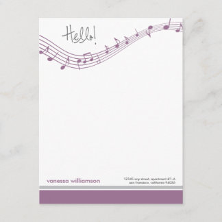 Music Notes Custom Flat Note Cards (lavender)