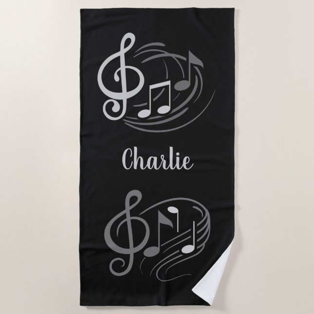 Music Notes custom name beach towel (Front)