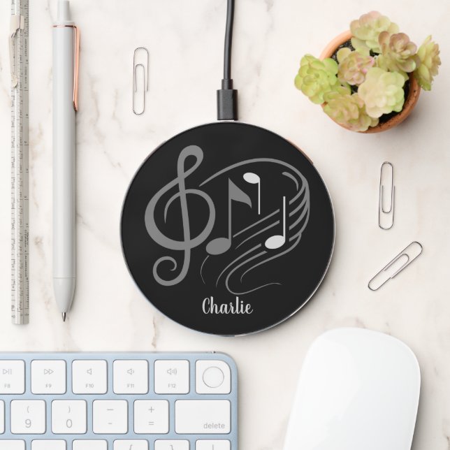 Music Notes custom name Wireless Charger (Desk)