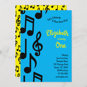 Music Notes Cute Kids 1st Birthday Party Invitation