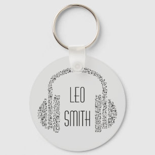 Music notes DJ headphones modern Keychain