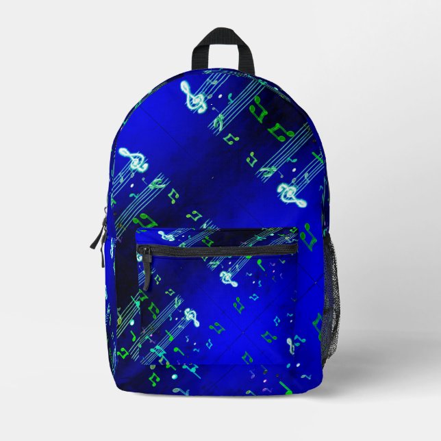 Music Notes Elegant Blue Printed Backpack (Front)