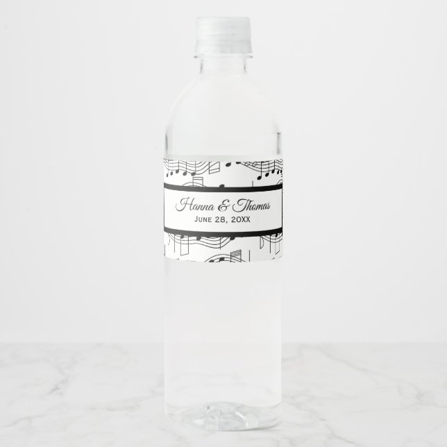 Music Notes Elegant Wedding Water Bottle Label (Front)