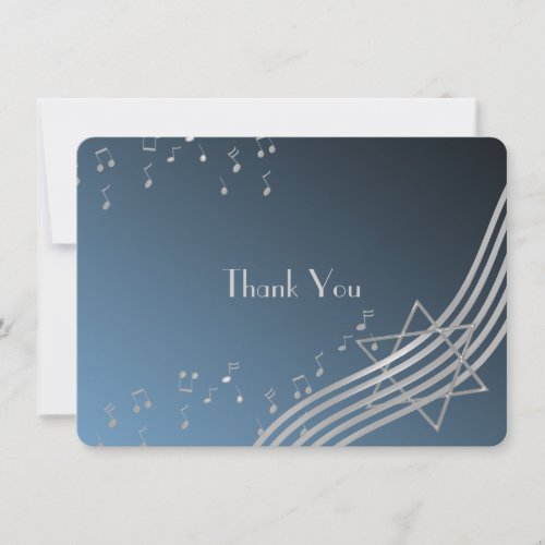 Music Notes Flat Card Bar Mitzvah Thank You Silver