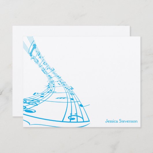 Music Notes Flat Note Card (blue) (Front/Back)