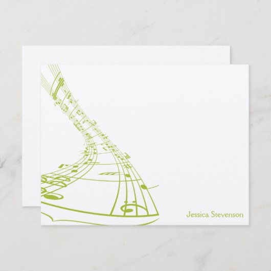 Music Notes Flat Note Card (green) (Front/Back)