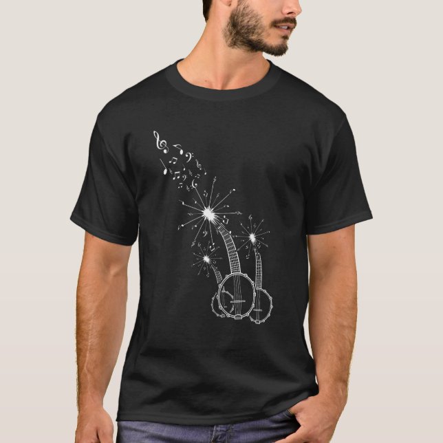 Music Notes Flower Dandelion Banjo T-Shirt (Front)
