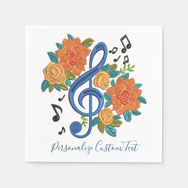 Music Notes Flowers Musical Personalized Napkins (Front)