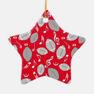 Music Notes Footballs Ceramic Ornament