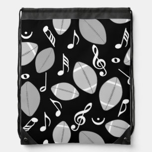Music Notes Footballs Drawstring Bag