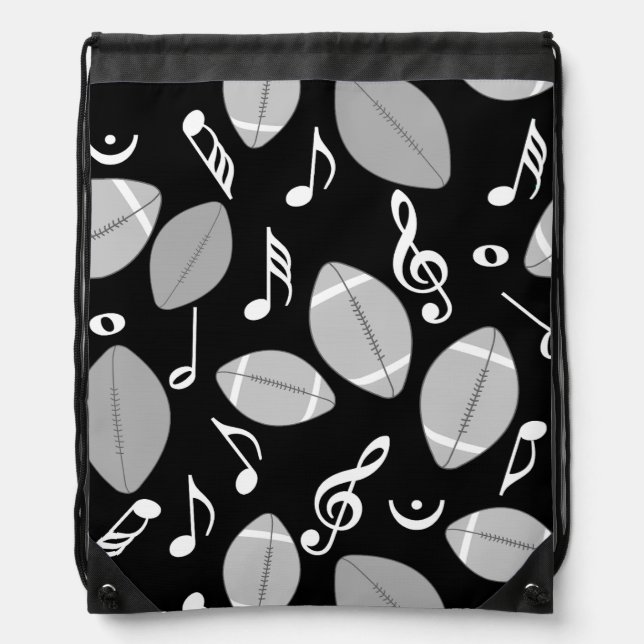 Music Notes Footballs Drawstring Bag (Front)