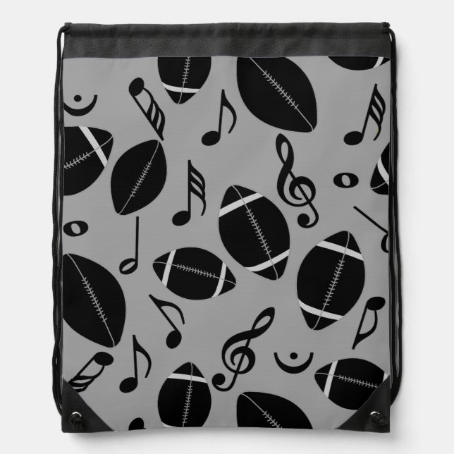 Music Notes Footballs Drawstring Bag (Front)