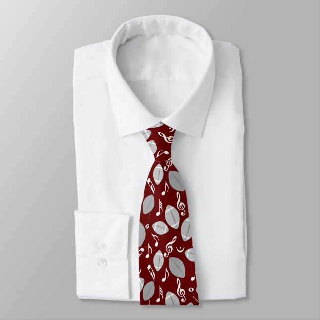 Music Notes Footballs Neck Tie (Tied)