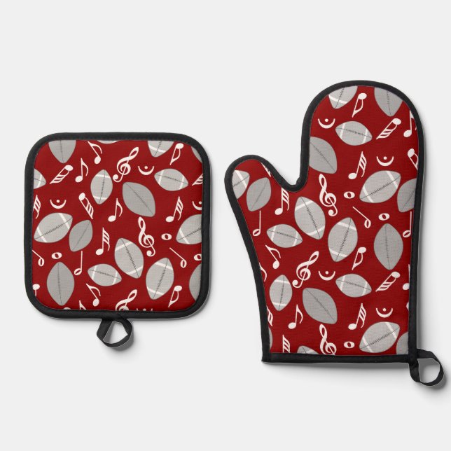Music Notes Footballs Oven Mitt & Pot Holder Set (Front)