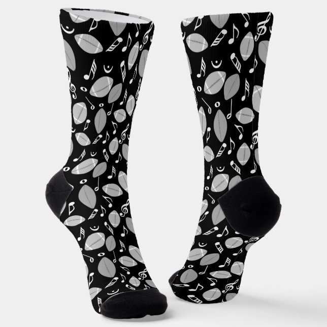 Music Notes Footballs Socks (Angled)