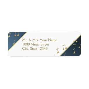 Music Notes Gold and Blue Return Address Label
