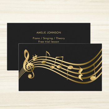 Music Notes Gold Piano Teacher Elegant Business Card by TunesandMelodies at Zazzle
