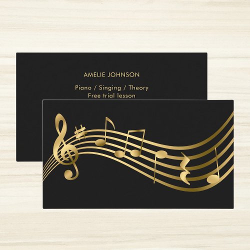 Music Notes Gold Piano Teacher Elegant Business Card