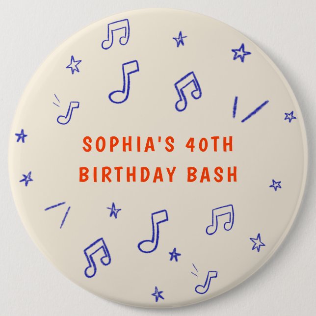 Music Notes Hand-Drawn Illustrations 40th Birthday Button (Front)