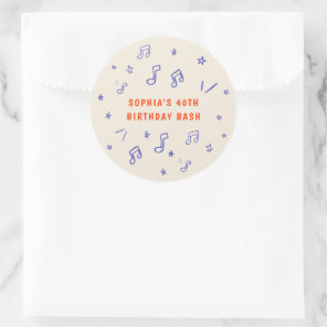 Music Notes Hand-Drawn Illustrations 40th Birthday Classic Round Sticker