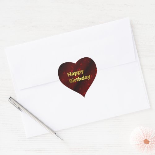 music notes happy birthday gold in red heart sticker